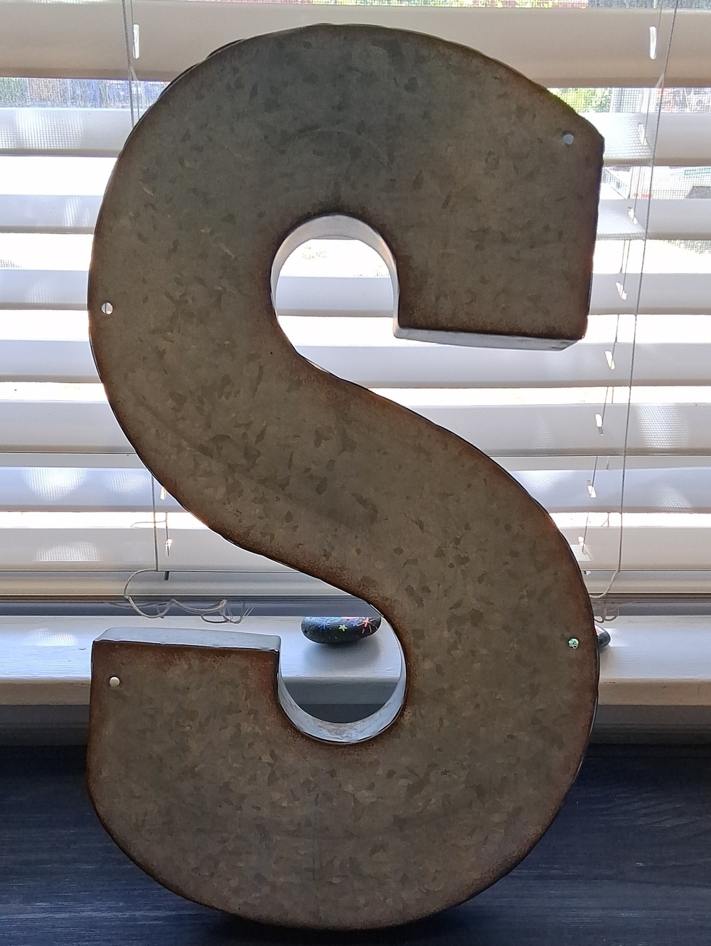 Galvanized Metal Letter S Wall Art - Rustic Home Accent, Approx. 21"H x 12"W